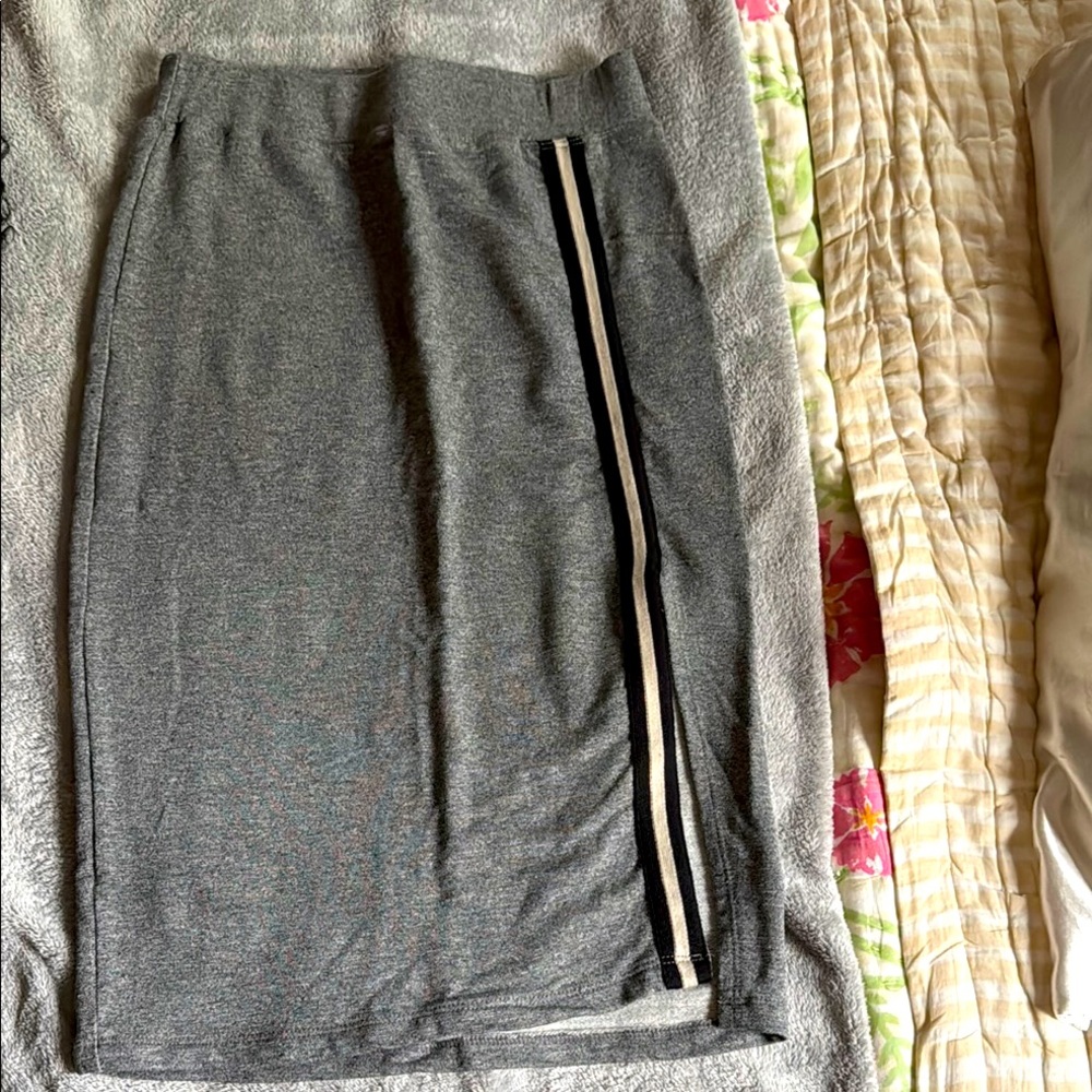 Gray Pencil Skirt with Stripe Detail